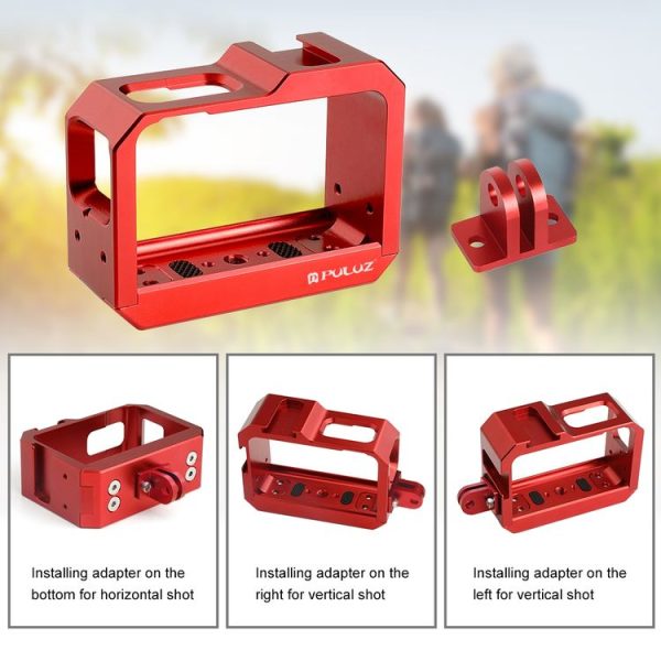 PULUZ Aluminum alloy Frame Mount Protective Case Cage with Cold Shoe Base Slot & Tripod Base Adapter for Insta360 One R (Red) - Image 5