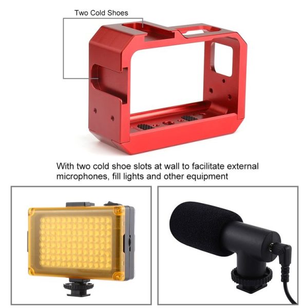 PULUZ Aluminum alloy Frame Mount Protective Case Cage with Cold Shoe Base Slot & Tripod Base Adapter for Insta360 One R (Red) - Image 6