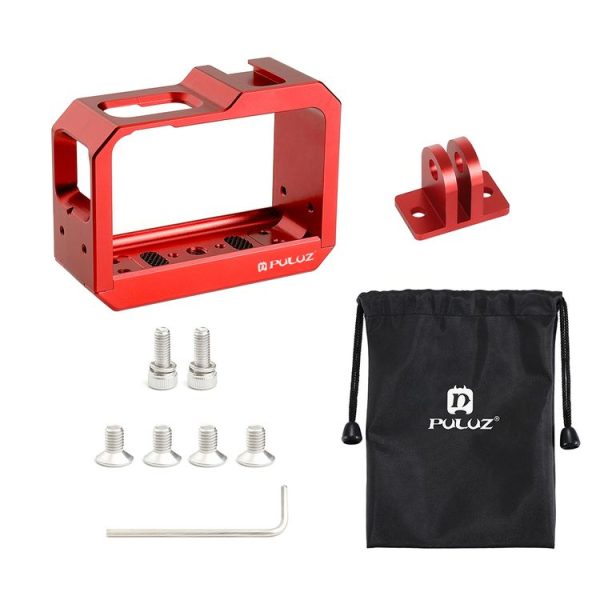 PULUZ Aluminum alloy Frame Mount Protective Case Cage with Cold Shoe Base Slot & Tripod Base Adapter for Insta360 One R (Red) - Image 7