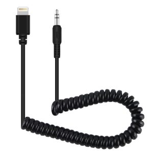 PULUZ 3.5mm TRRS Male to 8 Pin Male Live Microphone Audio Adapter Spring Coiled Cable for iPhone, Cable Stretching to 100cm (Black)