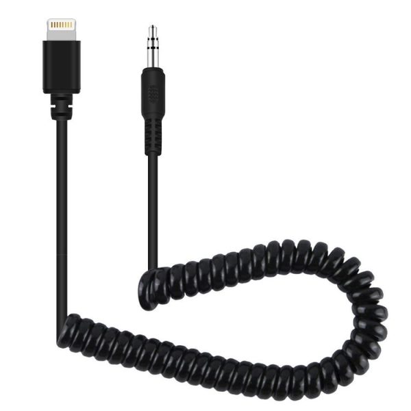 PULUZ 3.5mm TRRS Male to 8 Pin Male Live Microphone Audio Adapter Spring Coiled Cable for iPhone, Cable Stretching to 100cm (Black)