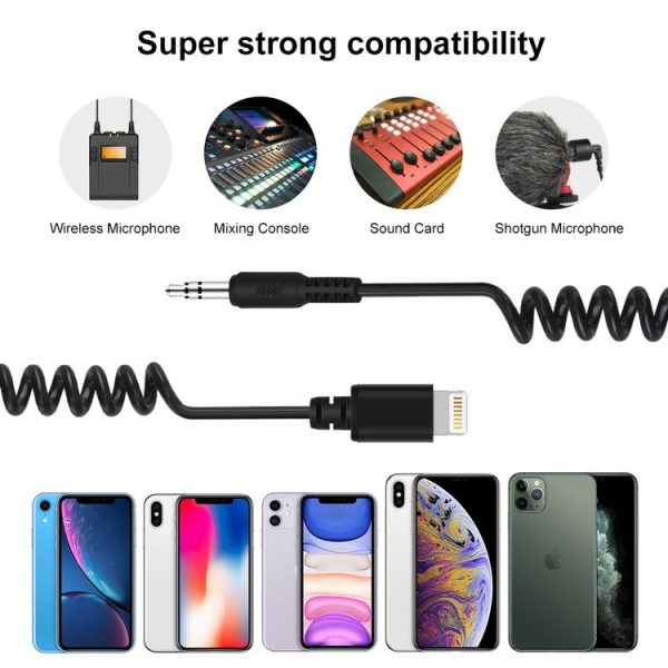 PULUZ 3.5mm TRRS Male to 8 Pin Male Live Microphone Audio Adapter Spring Coiled Cable for iPhone, Cable Stretching to 100cm (Black) - Image 5