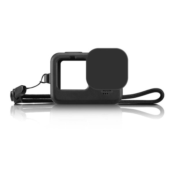 PULUZ for GoPro HERO12 Black / 11 Black / 10 Black / 9 Black Silicone Protective Case Cover with Wrist Strap & Lens Cover (Black) - Image 2