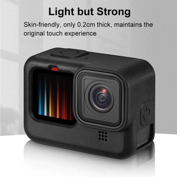 PULUZ for GoPro HERO12 Black / 11 Black / 10 Black / 9 Black Silicone Protective Case Cover with Wrist Strap & Lens Cover (Black) - Image 4