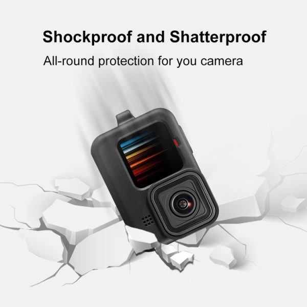 PULUZ for GoPro HERO12 Black / 11 Black / 10 Black / 9 Black Silicone Protective Case Cover with Wrist Strap & Lens Cover (Black) - Image 5