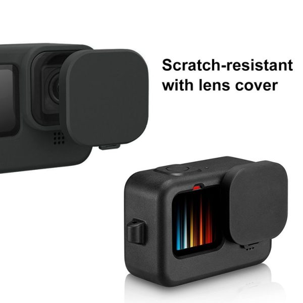 PULUZ for GoPro HERO12 Black / 11 Black / 10 Black / 9 Black Silicone Protective Case Cover with Wrist Strap & Lens Cover (Black) - Image 6