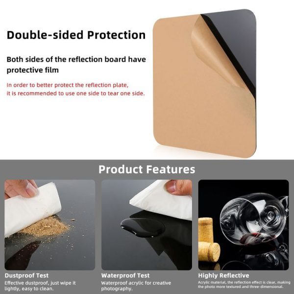 PULUZ 20cm Photography Acrylic Reflective Display Table Background Board (Black) - Image 3