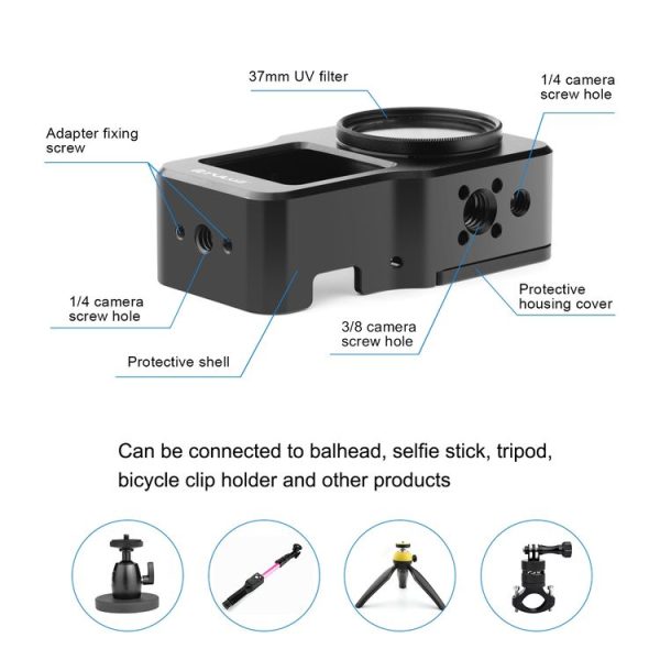 PULUZ CNC Aluminum Alloy Cage for DJI Action 2 (Black) - Image 3