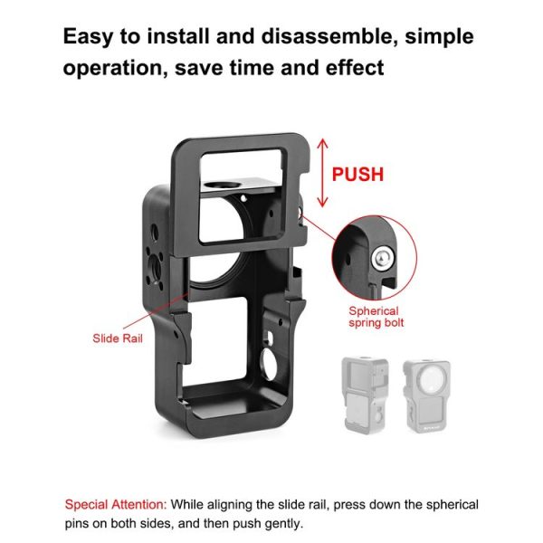 PULUZ CNC Aluminum Alloy Cage for DJI Action 2 (Black) - Image 4