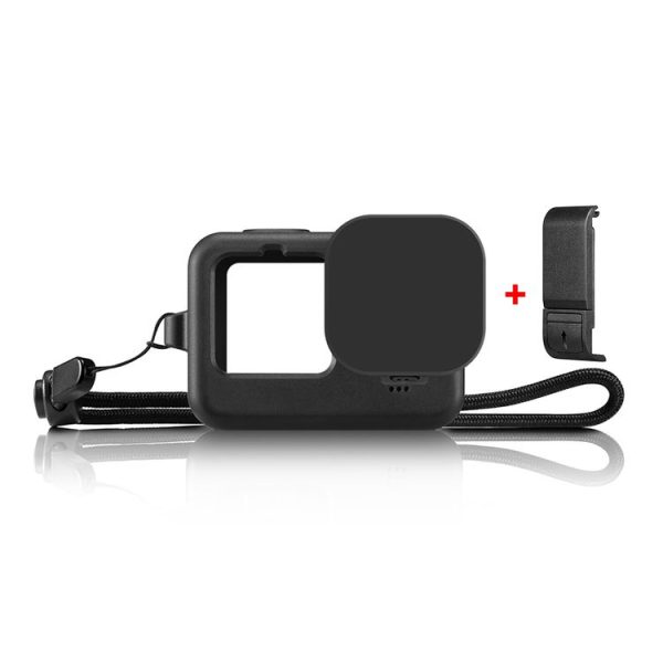 PULUZ for GoPro HERO12 Black / 11 Black / 10 Black / 9 Black Silicone Protective Case + POM Side Interface Cover with Wrist Strap & Lens Cover (Black) - Image 2