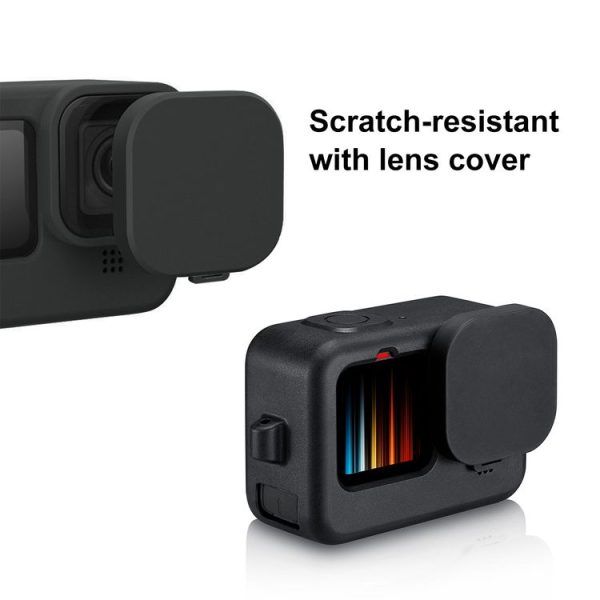 PULUZ for GoPro HERO12 Black / 11 Black / 10 Black / 9 Black Silicone Protective Case + POM Side Interface Cover with Wrist Strap & Lens Cover (Black) - Image 6