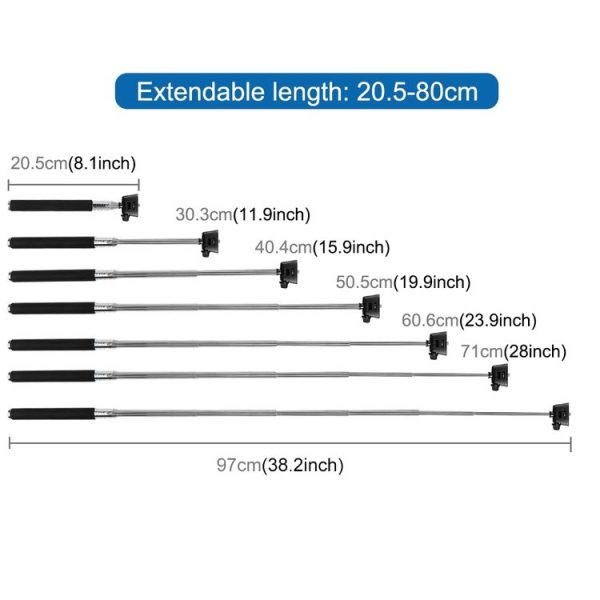 PULUZ Extendable Handheld Selfie Monopod for GoPro, Insta360, DJI and Other Action Cameras, Length: 22.5-80cm - Image 7