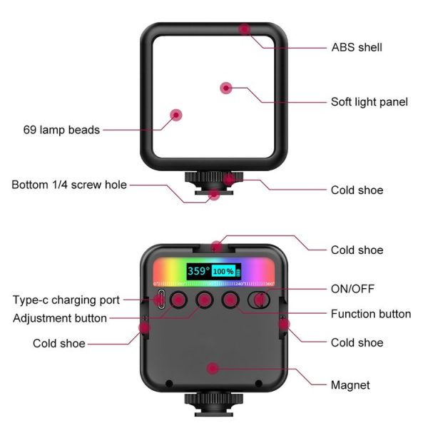 PULUZ Pocket 2500-9000K+RGB Full Color Beauty Fill Light Handheld Camera Photography LED Light (Black) - Image 2