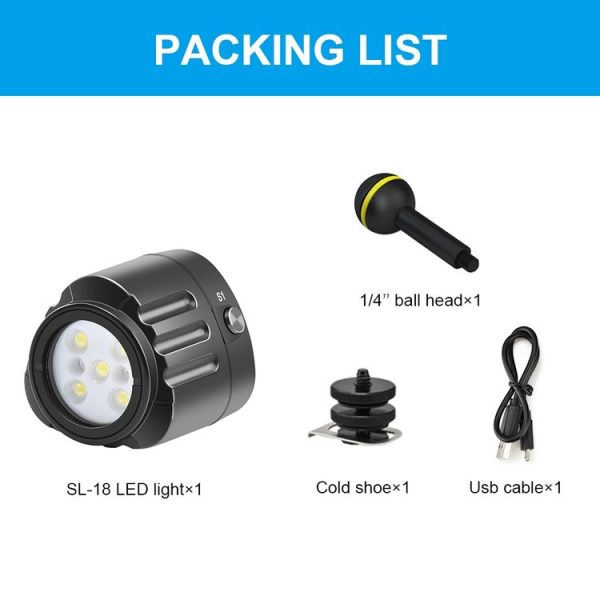 PULUZ 40m Underwater LED Photography Fill Light 1000LM 3.7V / 1100mAh Diving Light for GoPro, Insta360, DJI and Other Action Cameras (Black) - Image 7