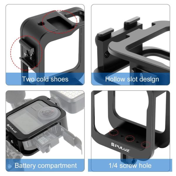 PULUZ Aluminum Alloy Protective Cage Frame with Cold Shoe for GoPro Max (Black) - Image 4