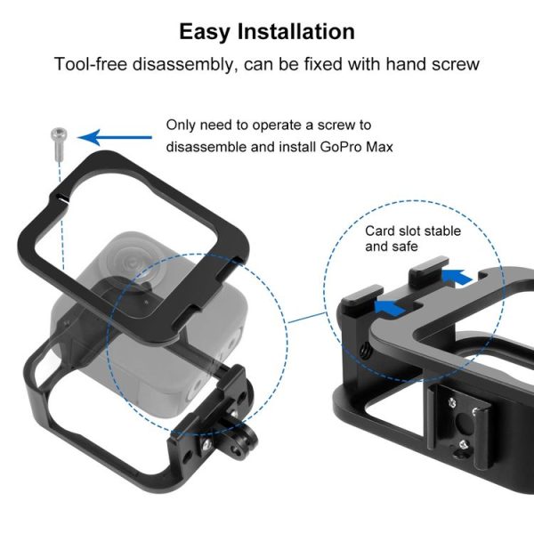 PULUZ Aluminum Alloy Protective Cage Frame with Cold Shoe for GoPro Max (Black) - Image 6