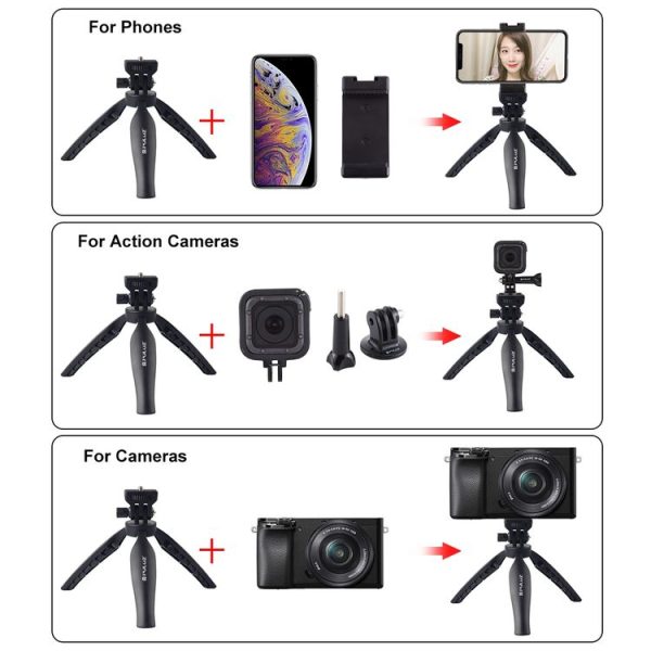 PULUZ Desk Plastic Tripod Mount with Phone Clamp & Adjusting Tripod Head for Smartphones (Black) - Image 4