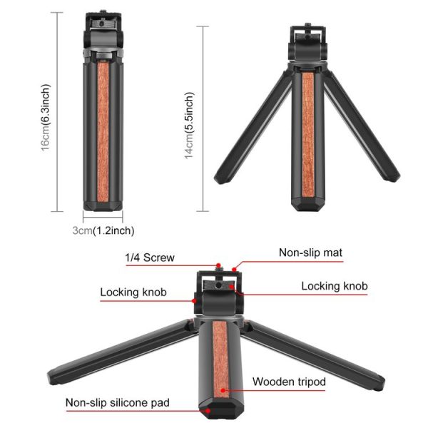 PULUZ Inlaid Wood Desktop Vlogging Live Tripod Holder with Tripod Head (Black) - Image 3