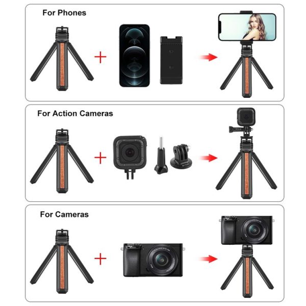 PULUZ Inlaid Wood Desktop Vlogging Live Tripod Holder with Tripod Head (Black) - Image 5