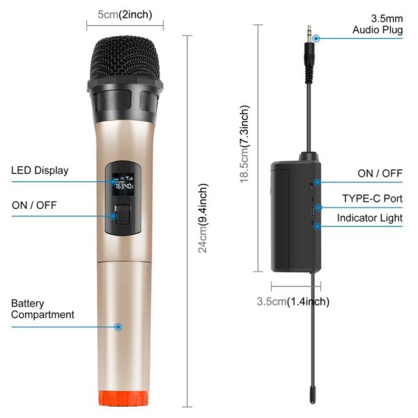 PULUZ UHF Wireless Dynamic Microphone with LED Display (Gold) - Image 2