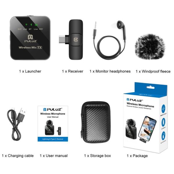 PULUZ Wireless Lavalier Microphone for Type-C Phone, Type-C Receiver (Black) - Image 11