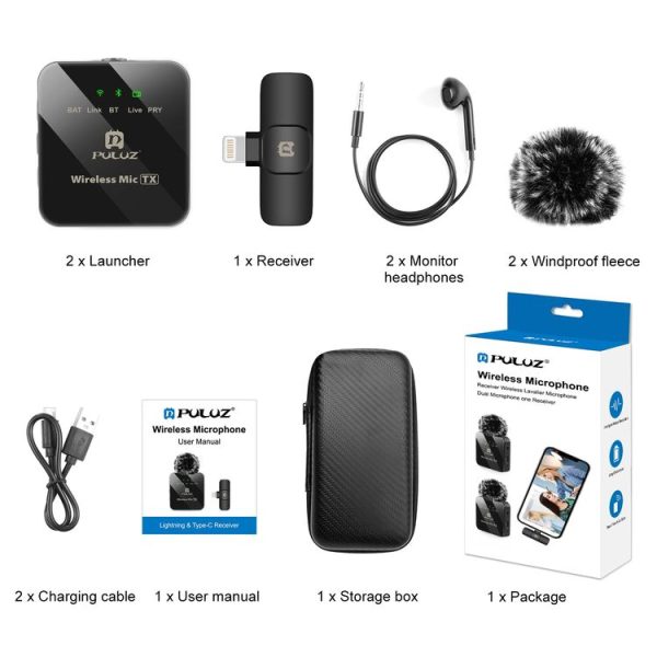 PULUZ Wireless Lavalier Microphone for iPhone / iPad, 8-Pin Receiver and Dual Microphones (Black) - Image 11