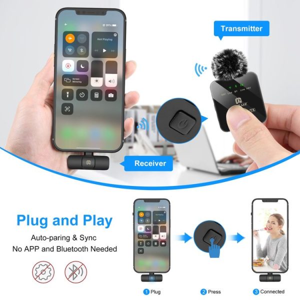 PULUZ Wireless Lavalier Microphone for iPhone / iPad, 8-Pin Receiver and Dual Microphones (Black) - Image 6