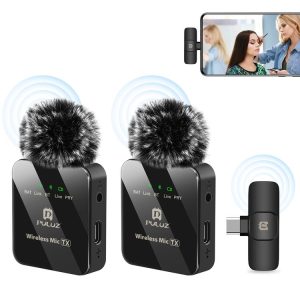PULUZ Wireless Lavalier Microphone for Type-C Phone, Type-C Receiver and Dual Microphones (Black)