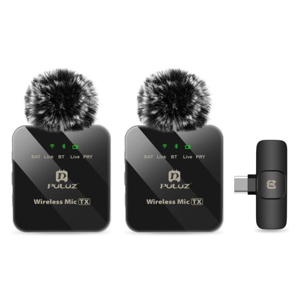 PULUZ Wireless Lavalier Microphone for Type-C Phone, Type-C Receiver and Dual Microphones (Black) - Image 2