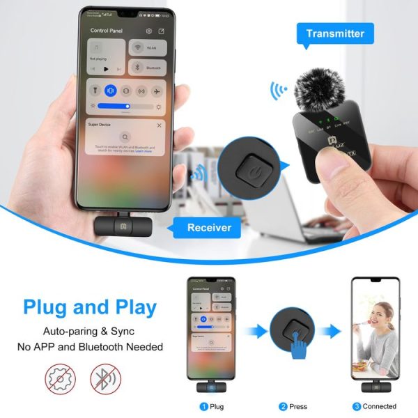 PULUZ Wireless Lavalier Microphone for Type-C Phone, Type-C Receiver and Dual Microphones (Black) - Image 6