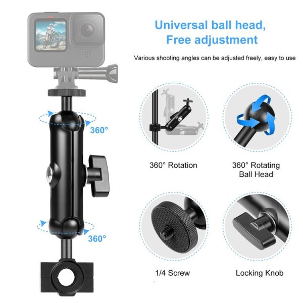 PULUZ Motorcycle Holder Rearview Mirror Fixed Mount for GoPro and Other Action Cameras (Black) - Image 4