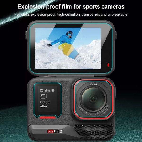 Insta360 Ace Pro 2 PULUZ 3 in 1 Rear & Front Screen and Lens Tempered Glass Film (Transparent) - Image 2