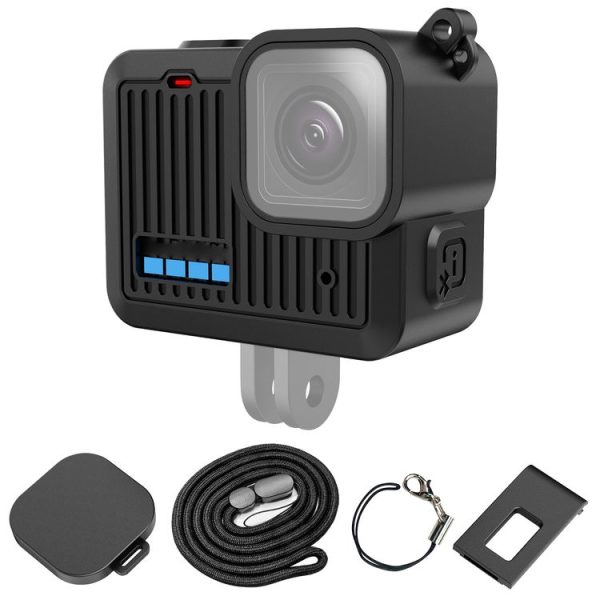 GoPro HERO 2024 PULUZ Silicone Protective Case Side Interface Cover with Wrist Strap & Lens Cover (Black)