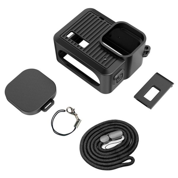 GoPro HERO 2024 PULUZ Silicone Protective Case Side Interface Cover with Wrist Strap & Lens Cover (Black) - Image 9