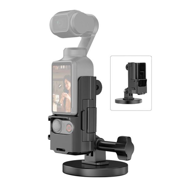 DJI OSMO Pocket 3 PULUZ Protective Frame Magnetic Desktop Mount Angle Adjustable Base (Black)