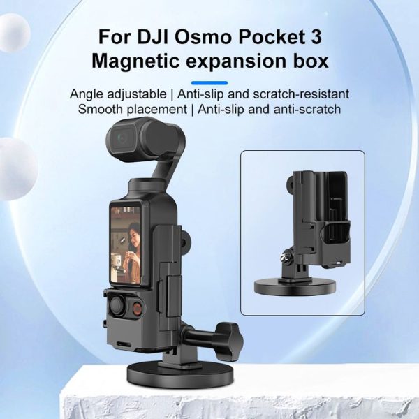 DJI OSMO Pocket 3 PULUZ Protective Frame Magnetic Desktop Mount Angle Adjustable Base (Black) - Image 3