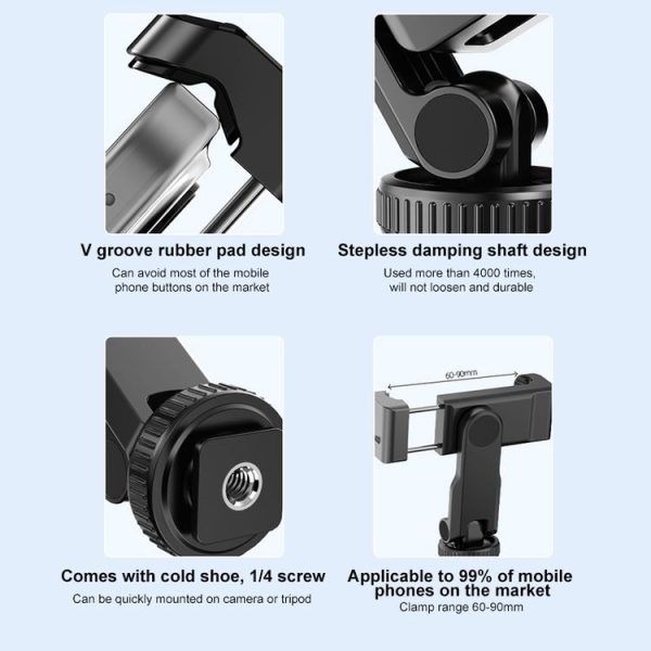 DJI OSMO Pocket 3 PULUZ Protective Frame Expansion Phone Clamp, Compatible with Tripod Pole (Black) - Image 3