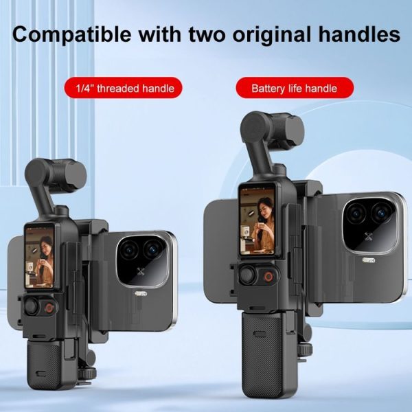 DJI OSMO Pocket 3 PULUZ Protective Frame Expansion Phone Clamp, Compatible with Tripod Pole (Black) - Image 4
