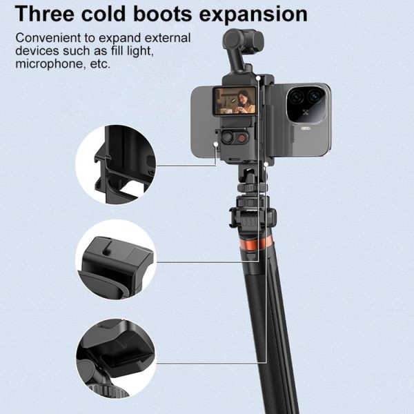 DJI OSMO Pocket 3 PULUZ Protective Frame Expansion Phone Clamp, Compatible with Tripod Pole (Black) - Image 6