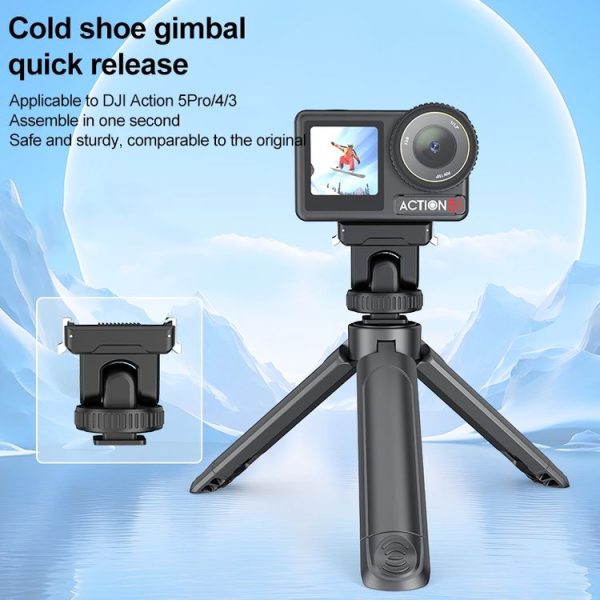 DJI Osmo Action 5 Pro / 4 / 3 PULUZ Cold Shoe Gimbal Quick Release Base Adapter (Black) - Image 3