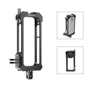 Insta360 X3 PULUZ Metal Protective Cage Rig Housing Frame with Expand Cold Shoe Base & Tripod Adapter (Black)