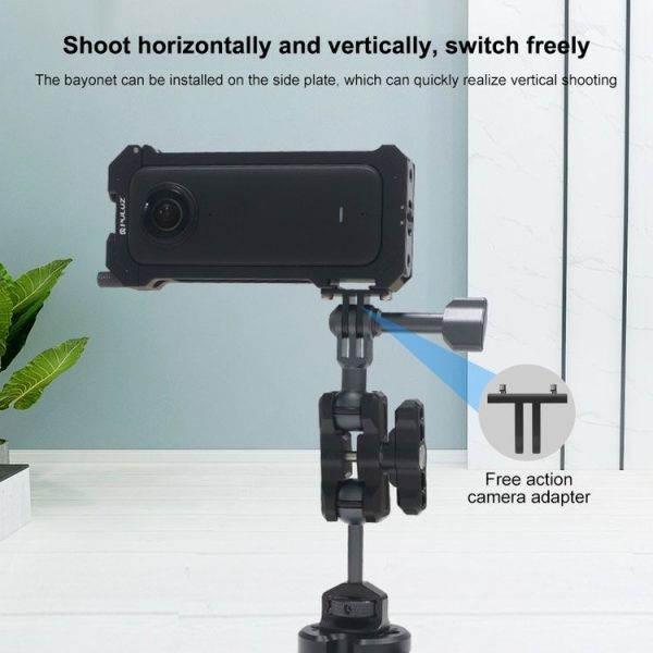 Insta360 X3 PULUZ Metal Protective Cage Rig Housing Frame with Expand Cold Shoe Base & Tripod Adapter (Black) - Image 10