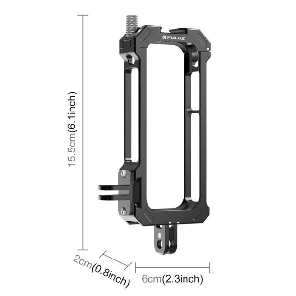 Insta360 X3 PULUZ Metal Protective Cage Rig Housing Frame with Expand Cold Shoe Base & Tripod Adapter (Black) - Image 2