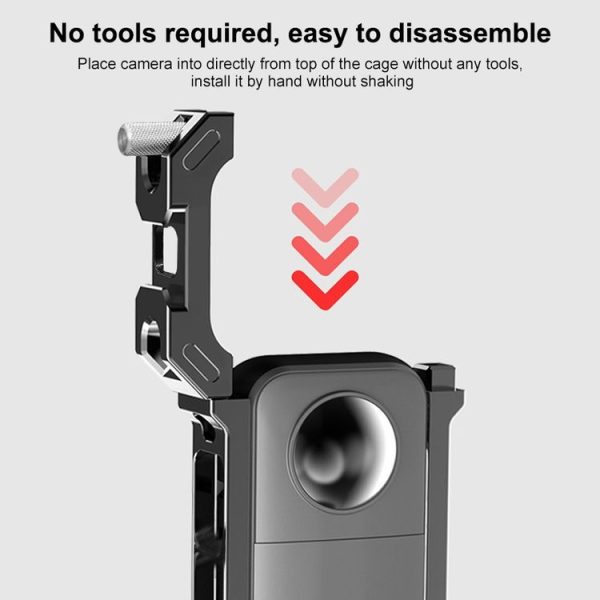Insta360 X3 PULUZ Metal Protective Cage Rig Housing Frame with Expand Cold Shoe Base & Tripod Adapter (Black) - Image 3