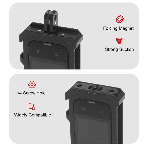Insta360 X3 PULUZ Metal Protective Cage Rig Housing Frame with Expand Cold Shoe Base & Tripod Adapter (Black) - Image 4