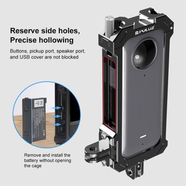 Insta360 X3 PULUZ Metal Protective Cage Rig Housing Frame with Expand Cold Shoe Base & Tripod Adapter (Black) - Image 7