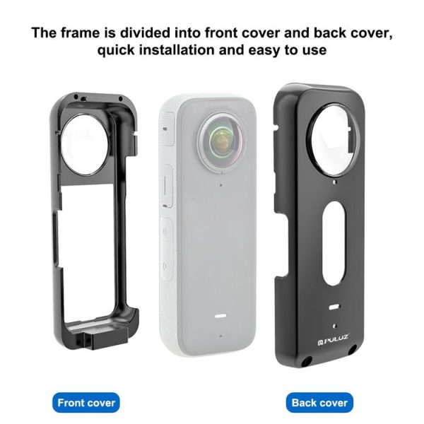 Insta360 X3 PULUZ Metal Protective Cage Rig Housing Frame with Lens Protector (Black) - Image 5
