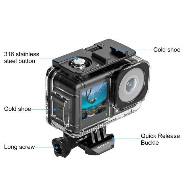 DJI Osmo Action 5 Pro / 3 / 4 PULUZ 40m Underwater Waterproof Housing Diving Case with Cold Shoe & Buckle Basic Mount & Screw - Image 4