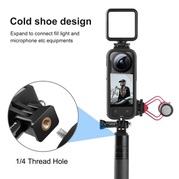 Insta360 X3 PULUZ Cold Shoe PC Plastic Protective Frame with Adapter Mount & Screw (Black) - Image 3