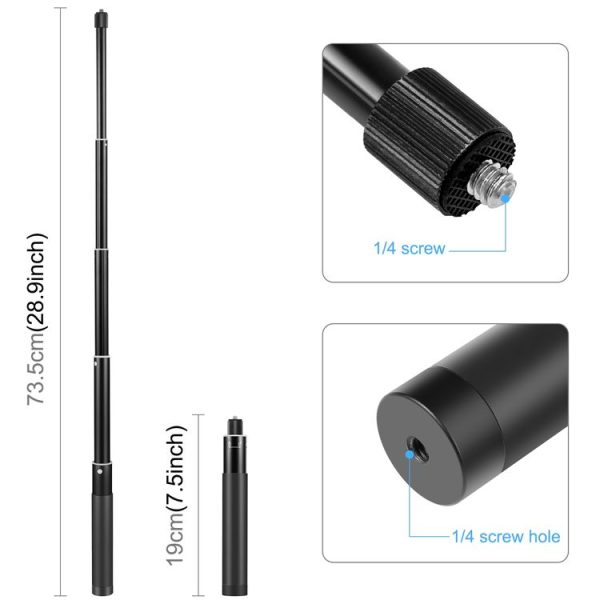 PULUZ 70cm Metal Selfie Stick Monopod with Invisible Adapter Base & Screw for Insta360 One RS / X2 / X3 - Image 3